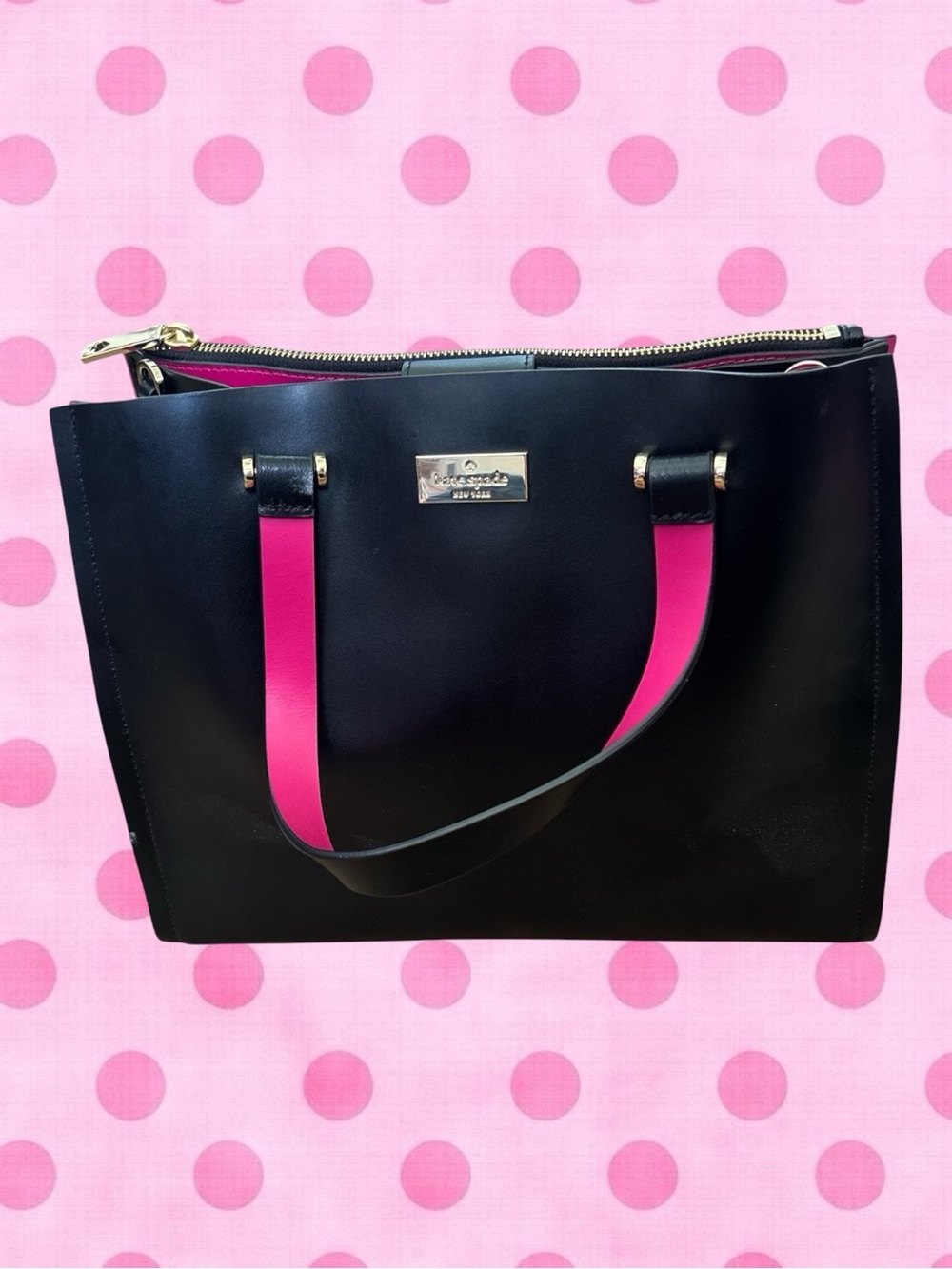 Kate Spade Black & Hot Pink Leather Satchel Bag